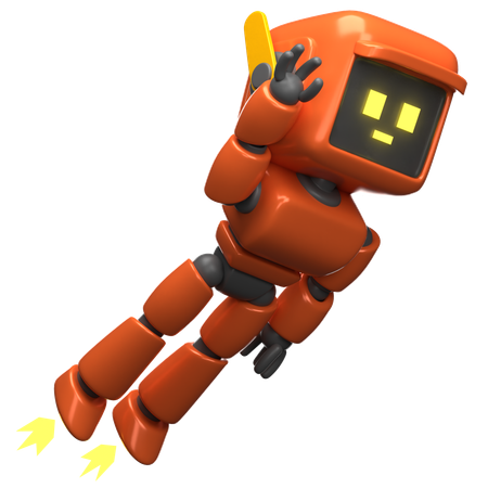 Vol du robot orange  3D Illustration