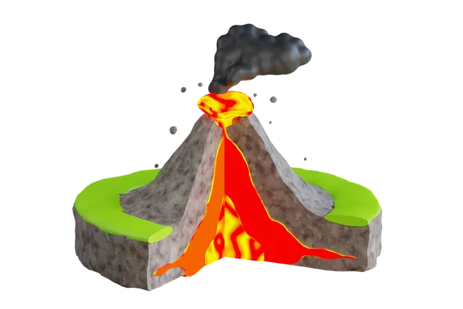 3 D Illustration Of Volcanic Eruption Large Volcano Erupting Hot Lava And Gases Into The Atmosphere 3D Icon