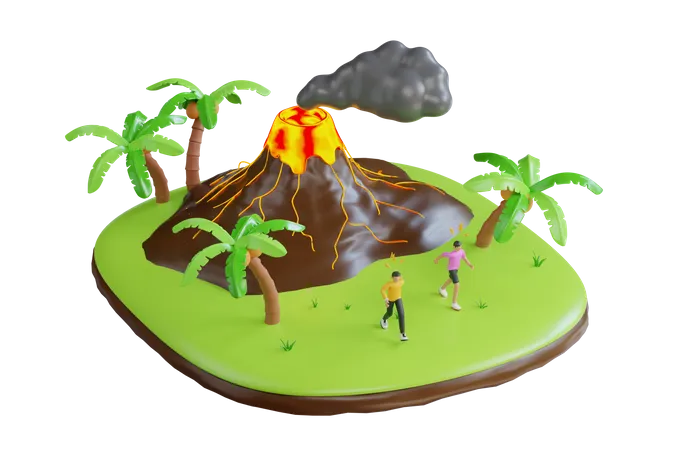 Volcanic eruption with lava  3D Illustration