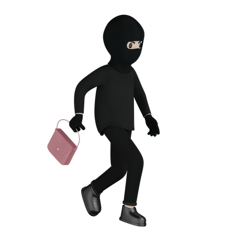 Un voleur vole un sac à main  3D Illustration