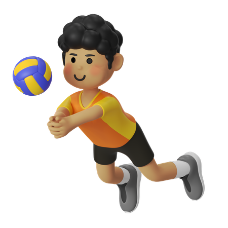 Volleyball Male Player Diving While Smashing Volleyball  3D Illustration