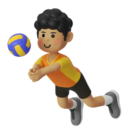 Volleyball Male Player Diving While Smashing Volleyball  3D Illustration