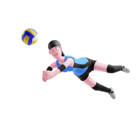 Volleyball player diving 3D Illustration