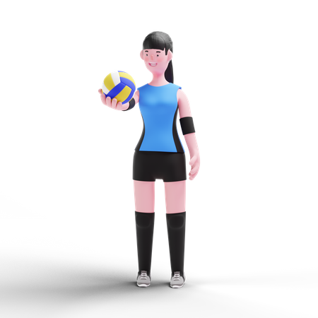 Volleyball player holding ball in hand 3D Illustration