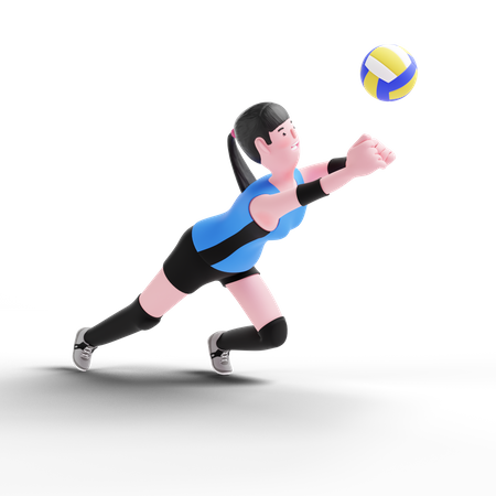 Volleyball player tackling volleyball  3D Illustration