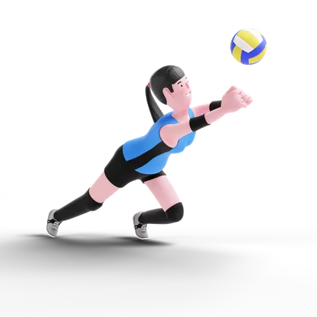 Volleyball player tackling volleyball  3D Illustration