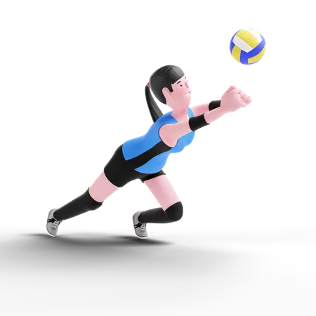 Volleyball player tackling volleyball 3D Illustration