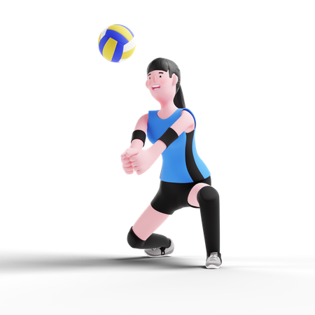Volleyballspieler nimmt Ball auf die Hand  3D Illustration