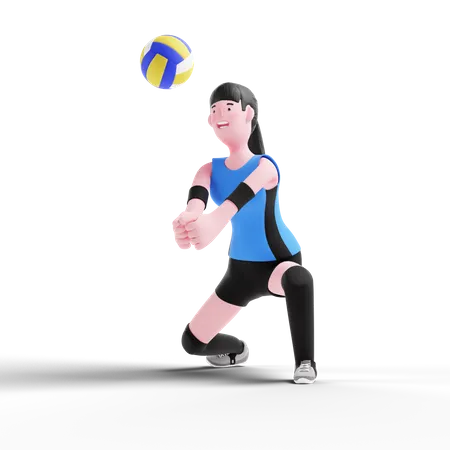Volleyballspieler nimmt Ball auf die Hand  3D Illustration