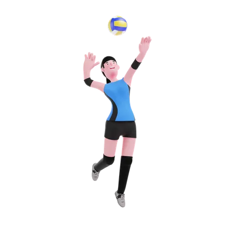 Volleyballspieler zerschmettert Ball  3D Illustration