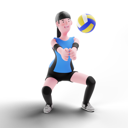 Volleyballspieler beim Training mit Ball  3D Illustration