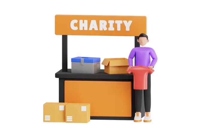 Voluntarios Recogiendo Ropa Para Donar Ilustraciones 3 D Voluntariado Y Caridad Ilustracion 3 D 3D Illustration