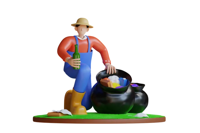 Volunteers Are Collecting Trash  3D Illustration