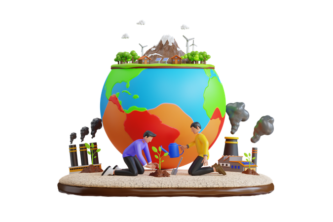Volunteers Planting Tree  3D Icon