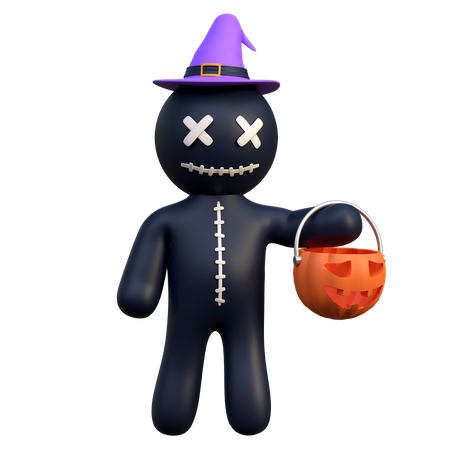 Voodoo Doll Wearing Witch Hat  3D Icon