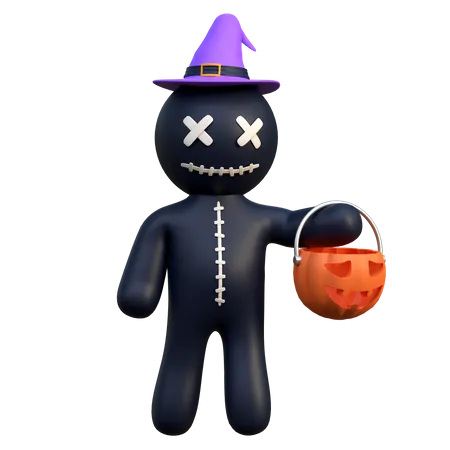 Voodoo Doll Wearing Witch Hat  3D Icon