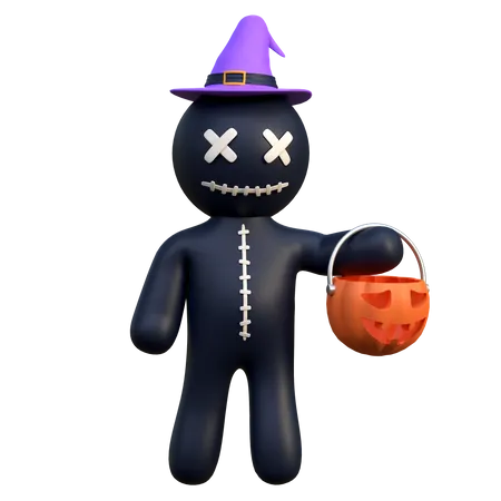 Voodoo Doll Wearing Witch Hat Halloween 3 D Icon Illustration 3D Icon