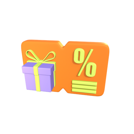 Voucher With Gift Box And Percentage  3D Icon