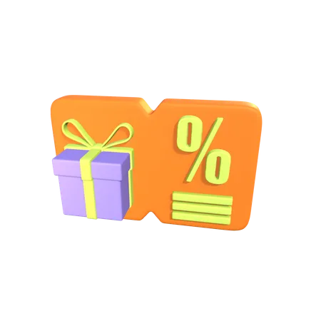 Voucher With Gift Box And Percentage  3D Icon