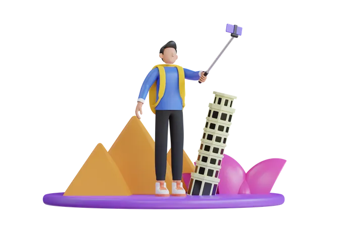 Vlogueur de voyage  3D Illustration