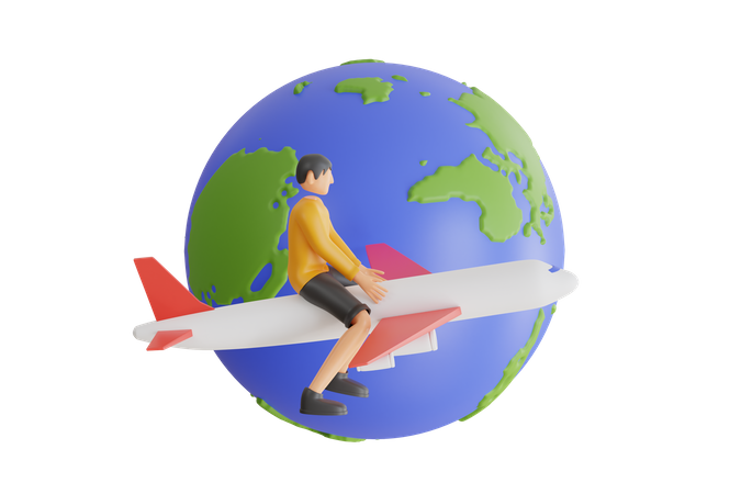 Faire le tour du monde en avion  3D Illustration