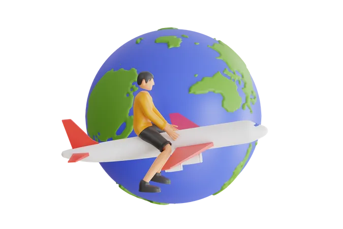 Faire le tour du monde en avion  3D Illustration