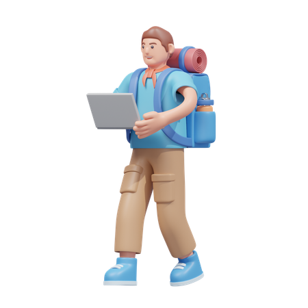 Voyageur avec ordinateur portable  3D Illustration