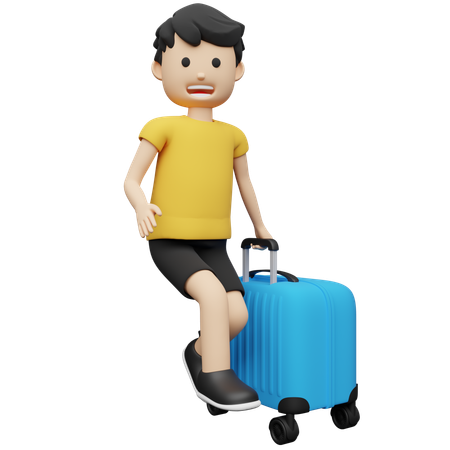 Voyageur avec valise partant à l'aventure  3D Illustration