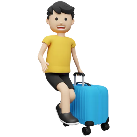 Voyageur avec valise partant à l'aventure  3D Illustration