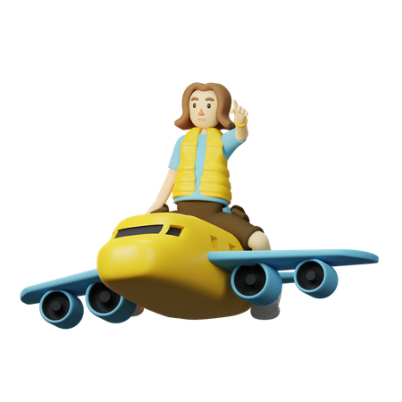 Voyageur partant en avion  3D Illustration