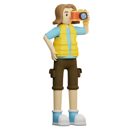 Voyageur prenant une photo avec un appareil photo  3D Illustration