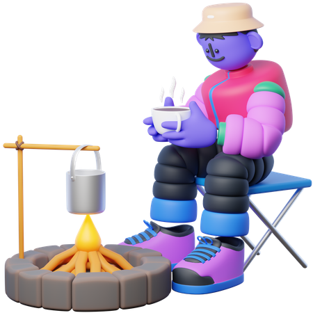 Voyageur savourant un café au coin du feu  3D Icon