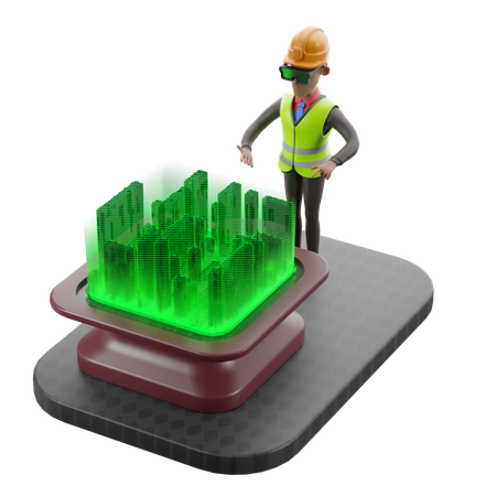 VRで建設現場観察をする男性  3D Icon