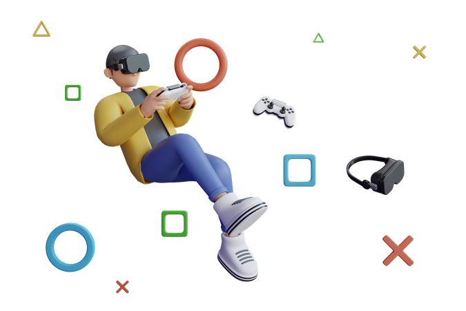 VR gamer holding gaming controller  3D Icon
