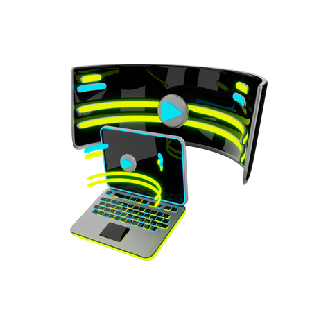 Realidade virtual no laptop  3D Illustration