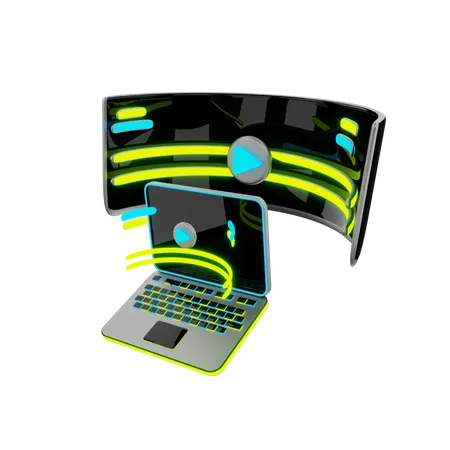 Realidade virtual no laptop  3D Illustration