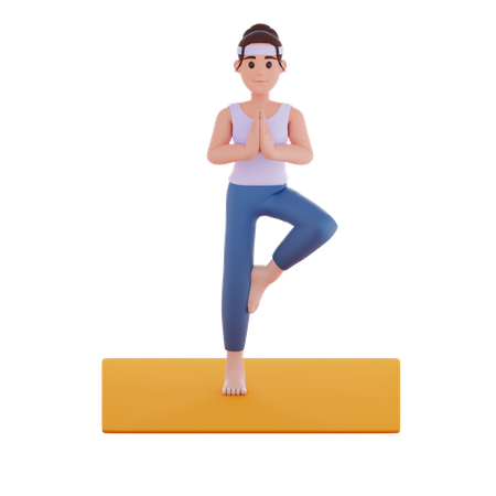 Best Woman in yoga balance tree pose Illustration download in PNG & Vector  format
