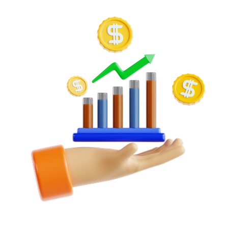 Wachstumsdiagramm mit Hand und Geld  3D Icon