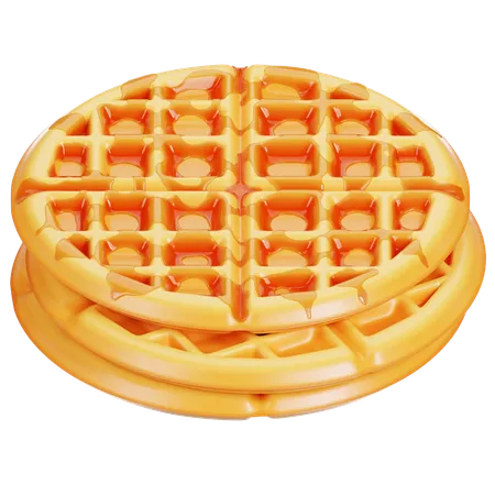 3 D Illustration Of Sweet Waffle Dessert Traditional Belgian Waffles And Sweet Caramel Syrup Liquid Sweet Caramel Wafers Design Element Isolated On Transparent Background 3D Icon