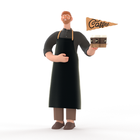 Waiter going to serve coffee  3D Illustration