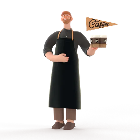 Waiter going to serve coffee  3D Illustration