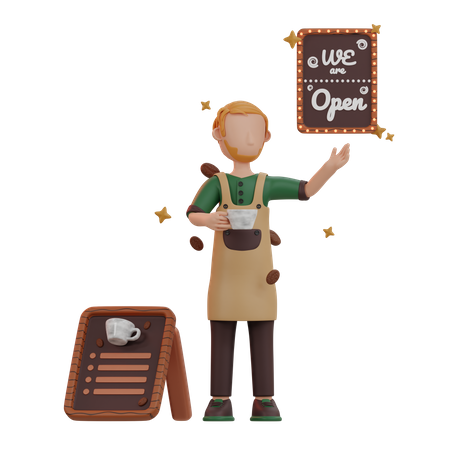 Waiter holding coffee  3D Illustration