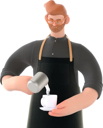 Waiter making coffee 3D Illustration