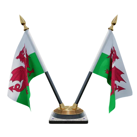 Doppelter Tischflaggenständer für Wales  3D Flag