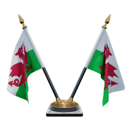 Wales Double Desk Flag Stand  3D Flag