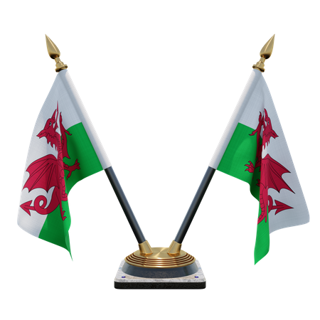 Wales Double Desk Flag Stand 3D Illustration