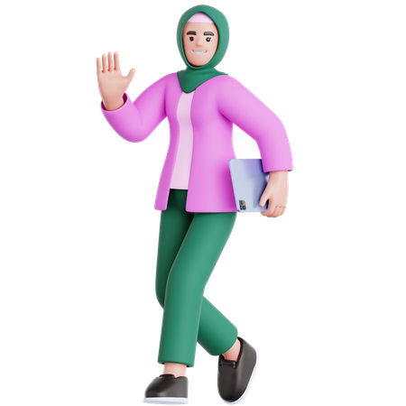 Walking and Holding Ipad  3D Illustration