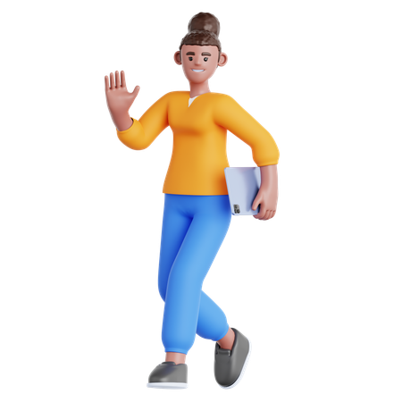 Walking and Holding Ipad  3D Illustration