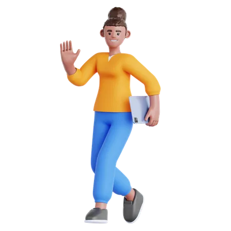 Walking and Holding Ipad  3D Illustration