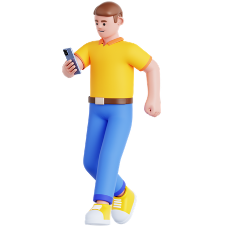 Walking and playing smartphone  3D Illustration